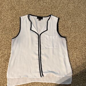 Attention White Sleeveless Blouse with Black Trim